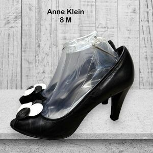 Anne Klein Akera Black Leather Peep Toe Half D'Orsay High Heel Womens‎ Size 8 M